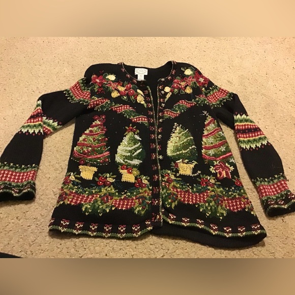 STITCHES IN TIME SZ L VINTAGE HAND KNITTED CHRISTMAS HOLIDAY SWEATER ORIG OWNER - Picture 1 of 4